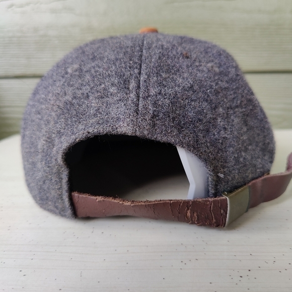 Live The Adventure Gray and Brown Wool Blend Camp Hat Cap Leather Emblem w Trees - Picture 3 of 10